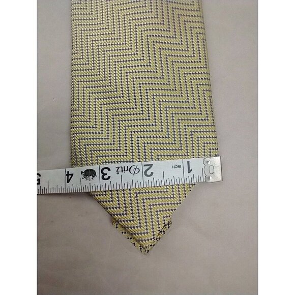 HENRY JACOBSON Blue Yellow Textured Vintage 100% SILK TIE - Picture 10 of 11